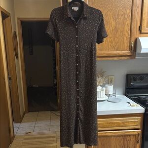 VINTAGE WOMENS MAXOU RAYON DRESS Size LARGE w/pearl buttons